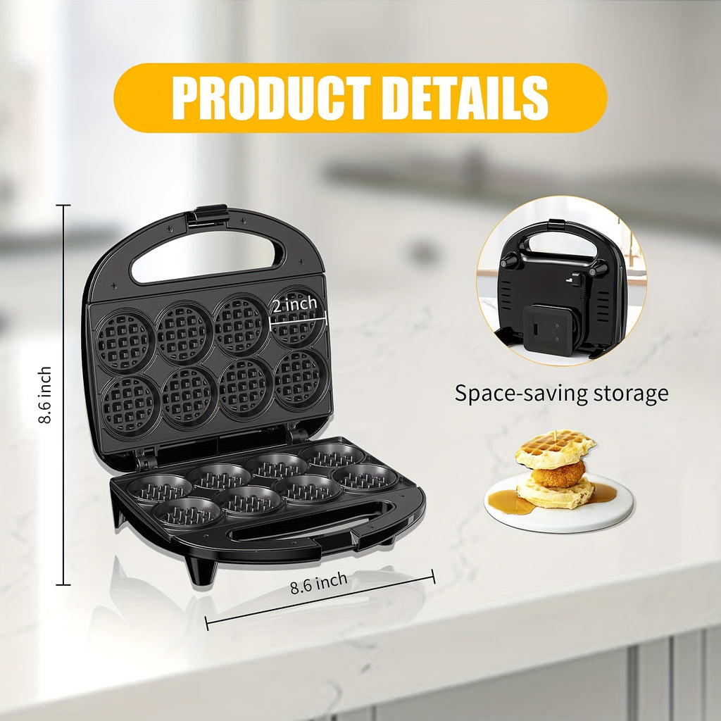 Eight-Bite Mini Waffle Maker with Nonstick Cooking Plates, ABS07-C Compact Desktop Waffle Iron for Listed 2-Inch Breakfast Bites, Snacks and Desserts