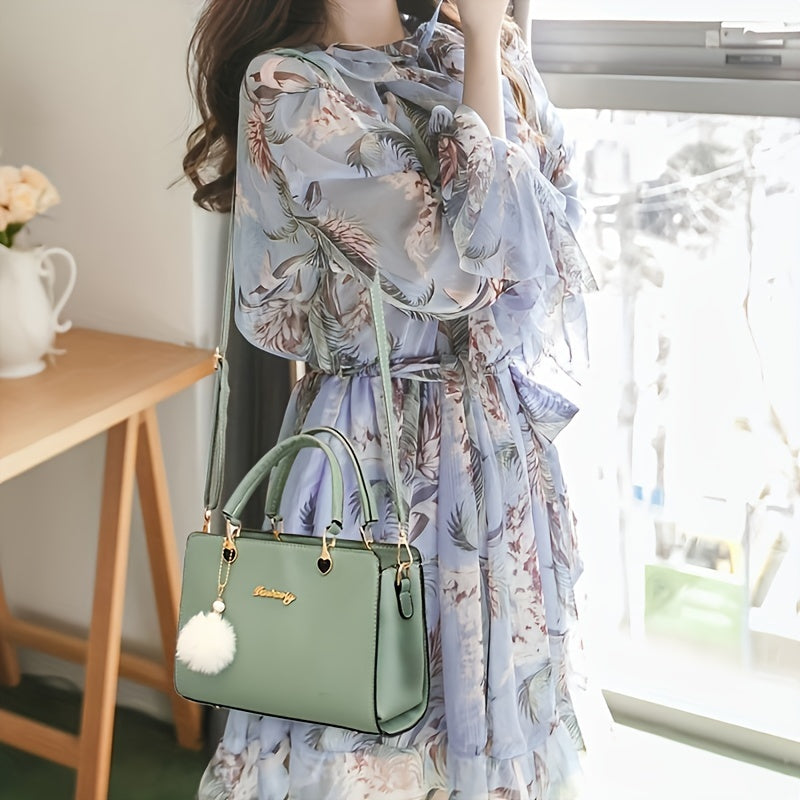 Small Top-Handle Satchel Bag for Women with Pendant, Crossbody and Shoulder Purse in Seven Listed Color and Floral Options for Everyday Outings
