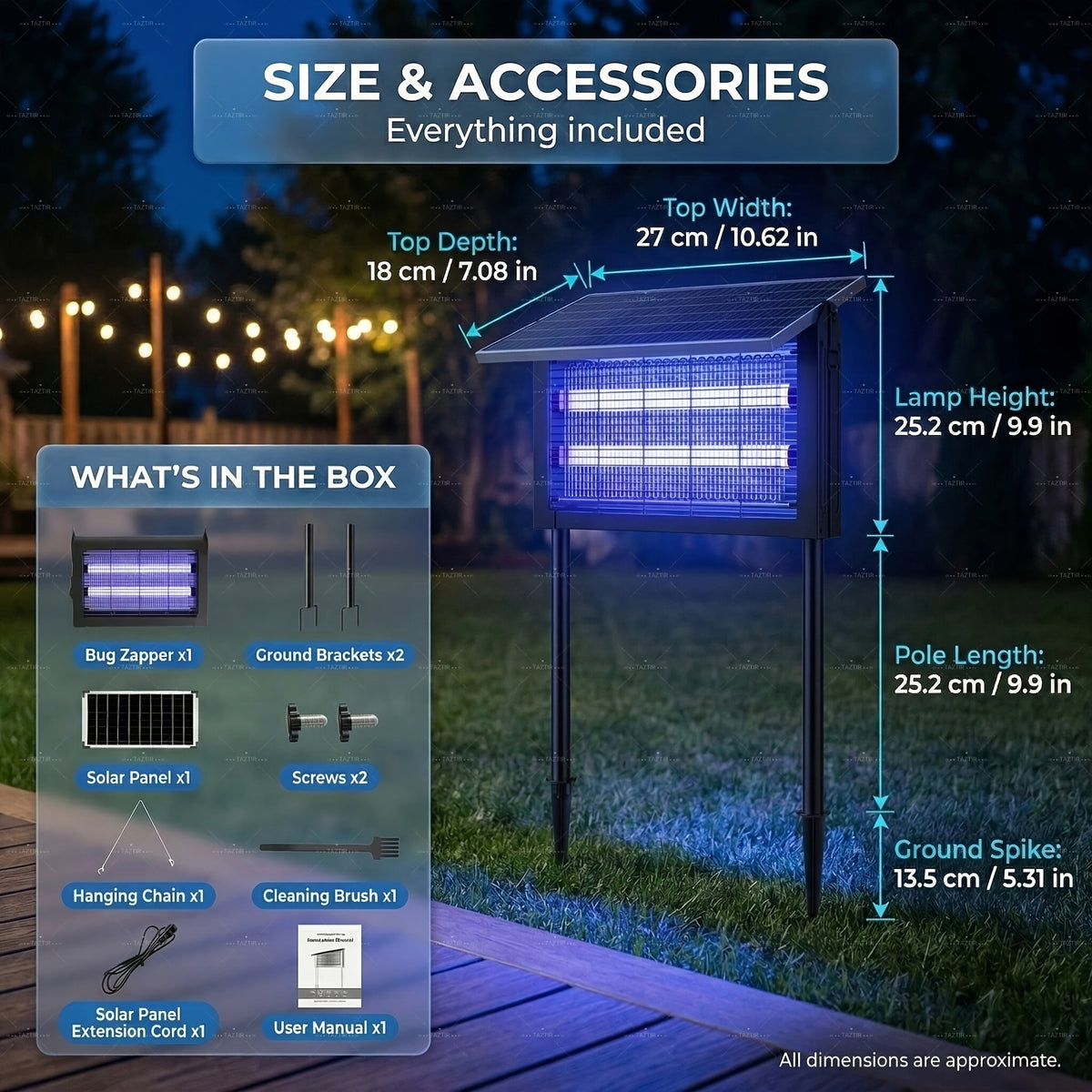 Solar Bug Zapper with Listed 4000mAh Battery and Two Modes, Single Rechargeable Portable Insect Trap for Instruction-Approved Patio, Garden and Camping Use