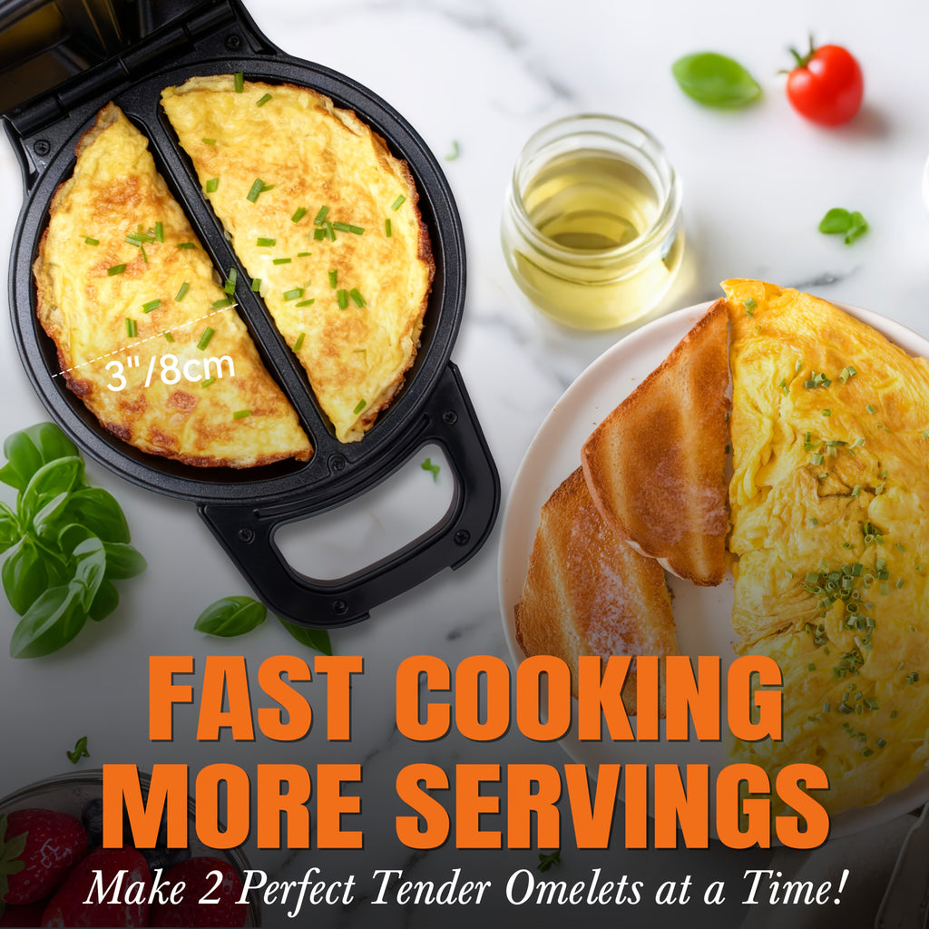 Double Omelette Maker with Dual 6.5-Inch Nonstick Plates and Flip Design for Omelets, Breakfast Burritos and Home Cooking in Red, Blue or Graphite