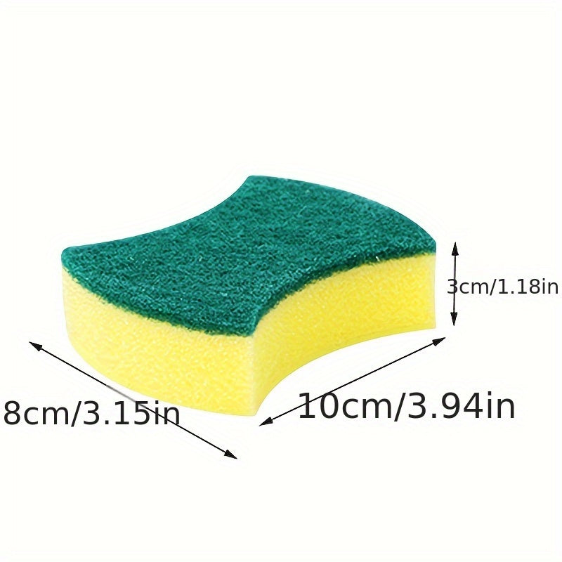 Waist-Shaped Cleaning Sponges in Yellow and Green, 12- or 24-Piece Double-Sided Scouring Pad Options for Compatible Dishwashing and Household Kitchen Cleanup