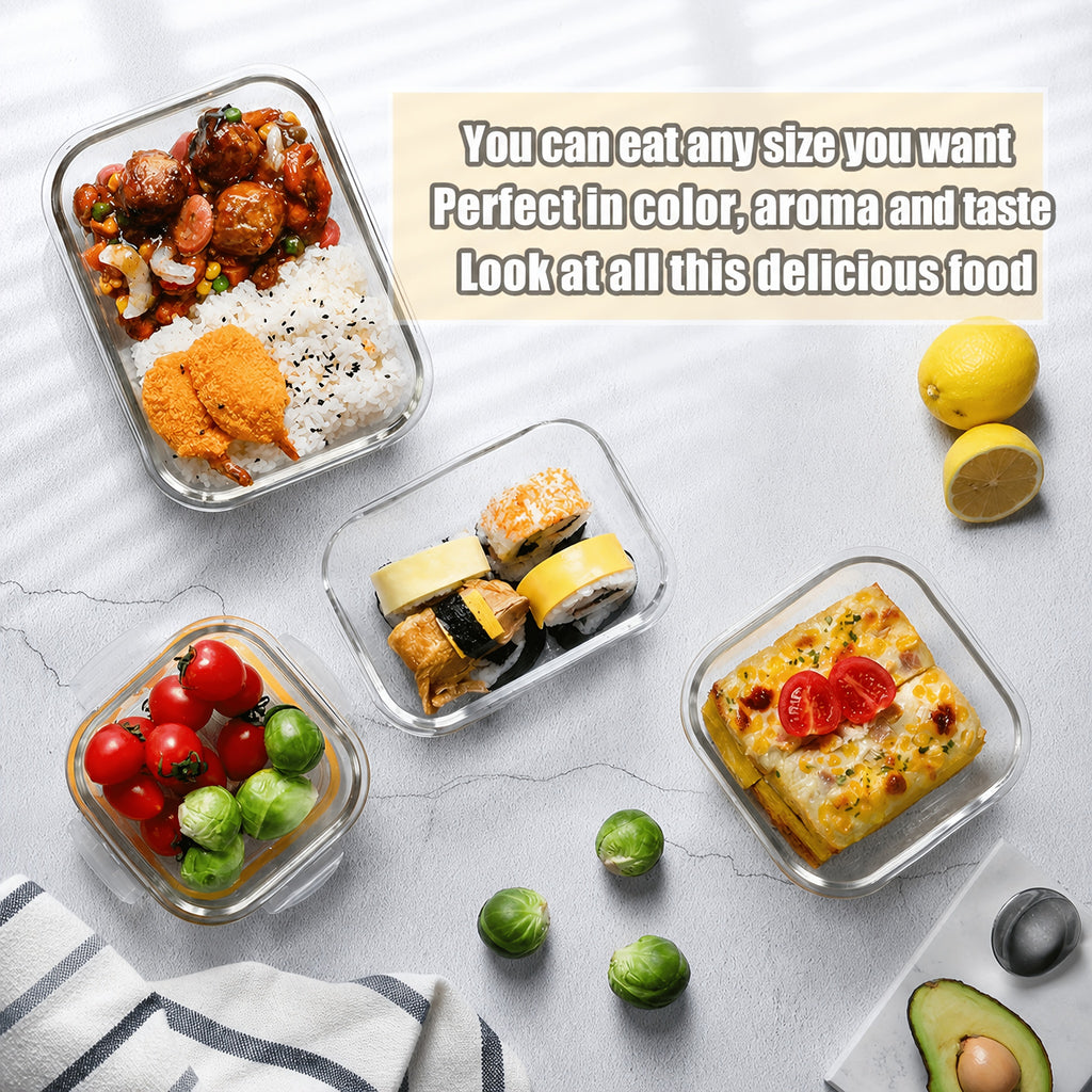 Green Glass Food Storage Containers with Locking Lids and Removable Silicone Seals, 16-Piece or 24-Piece Sets for Meal Prep, Lunches and Leftovers