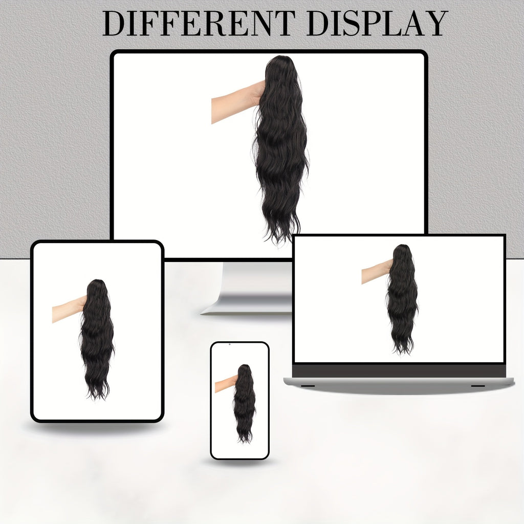 16-Inch Water Wave Ponytail Extension for Women, Synthetic Curly Hairpiece with Clip Attachment and Multiple Color Options for Daily Wear and Parties