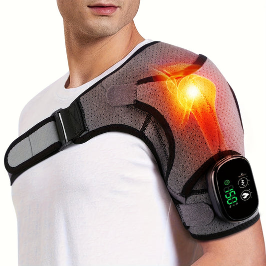 Shoulder Heating Pad Wrap with Wireless Vibration Massage, 3 Heat and 3 Vibration Settings, Adjustable Straps for Shoulder and Knee Use at Home or Travel