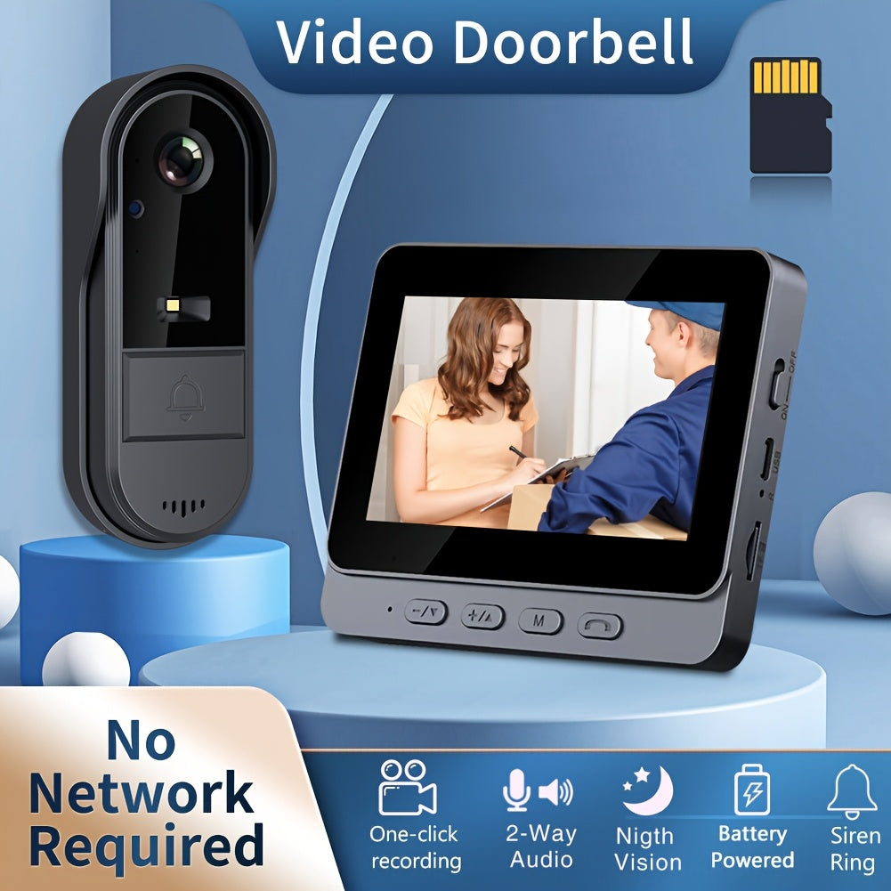 Indoor Monitor Video Doorbell with Listed 4.3-Inch Screen, Two-Way Talk and Infrared Night Vision, Black Wireless SD Card Options and Separate WiFi Style