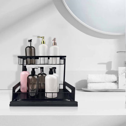 Under Sink Organizer in Black with 2-Tier Slide-Out Storage, Pull-Out Cabinet Shelf for Kitchen and Bathroom Essentials, Single or Two-Pack Options