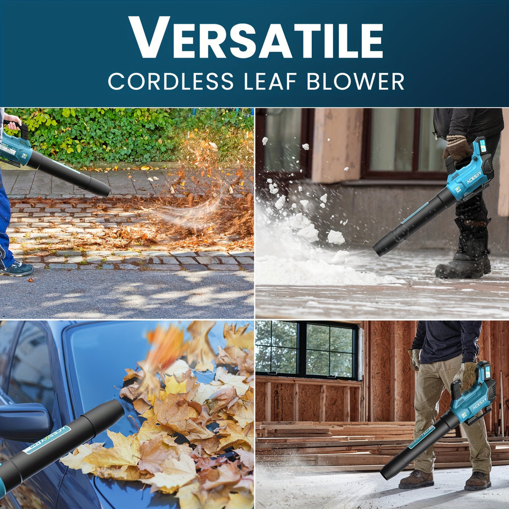 Three-Speed Cordless Leaf Blower with Extension Nozzle and Shoulder Strap References, Blue, Green, Yellow or 420CFM One-Battery Labels for Outdoor Yard Cleanup