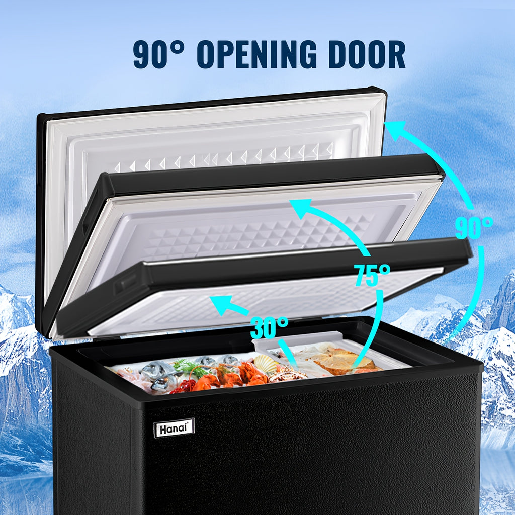 Small Chest Freezer 3.5 Cu. Ft., WANAI Black Deep Freezer with 7 Adjustable Settings and Removable Basket for Apartment Kitchens