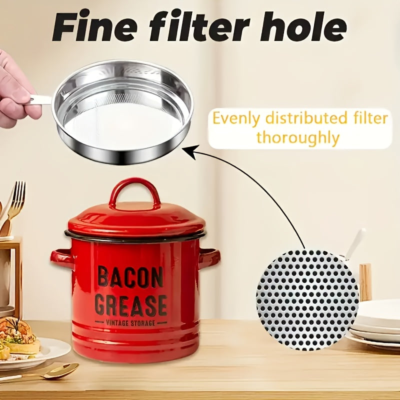Bacon Grease Container with Lid for Kitchen Cooking Oil Storage, Red, Blue, White and Green Package Options with 12-Piece Labels and a Red No-Filter Two-Piece Set