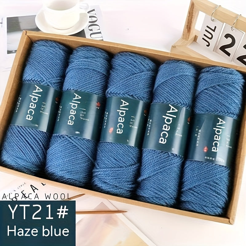 Alpaca Blend Knitting Yarn, Five-Piece Set with Listed 95% Alpaca and 5% Acrylic, 3.53 oz per Piece for 4–5 mm Needles and Handmade Scarves, Hats or Sweaters
