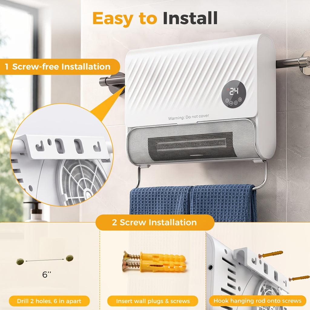 1500W Wall Panel Space Heater with Listed Remote Control and Three Fan Speeds, White or Gray Options for Home Heating and Space-Conscious Wall Installation