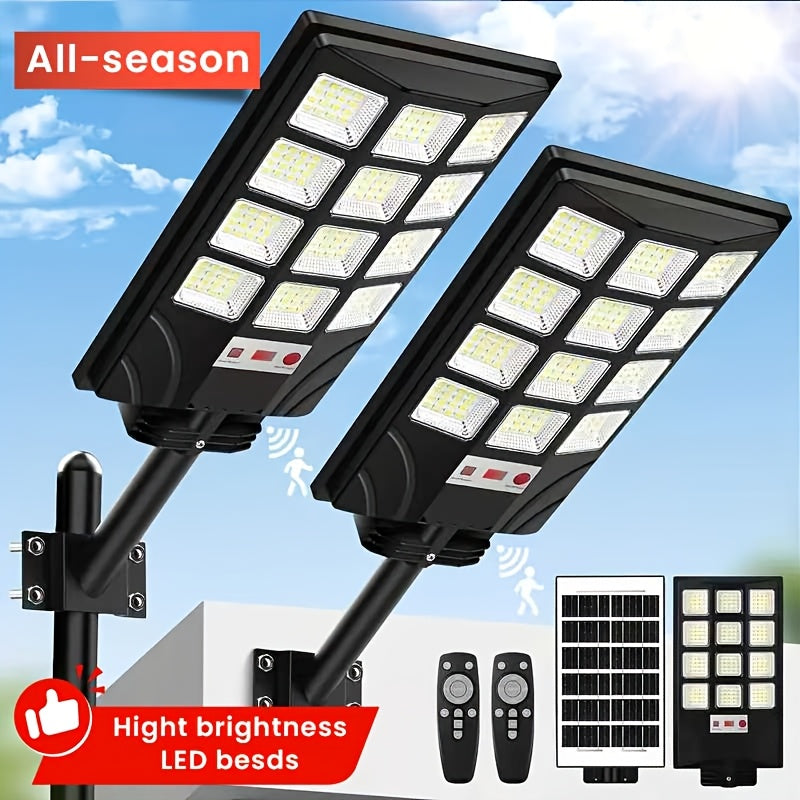 Solar Street Flood Lights, Two- or Four-Pack Outdoor LED Options with Selected 92LED Labels, Listed 6500K Light, Motion Sensor and Remote Control