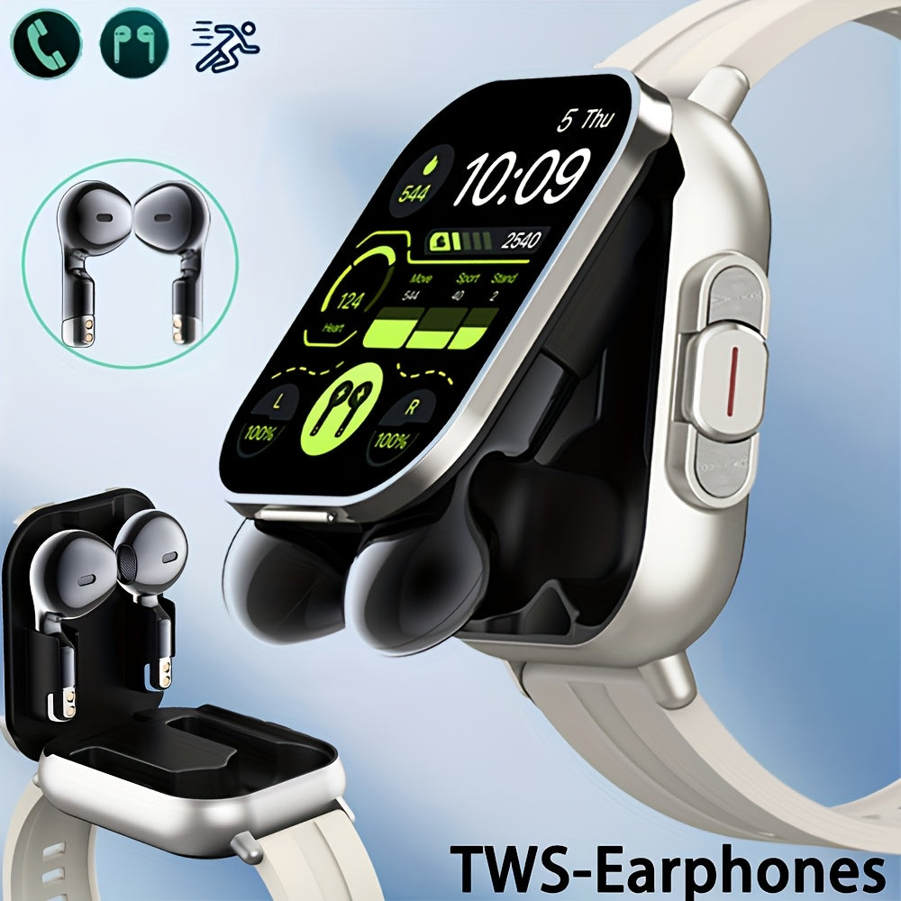 2-in-1 Smartwatch and Wireless Earbuds for Men with Music Control, Sports Modes and Activity Insights, Black or Silvery Watch and Steel Strap Options