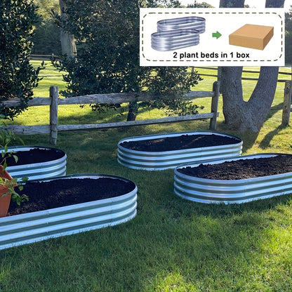 Galvanized Raised Garden Bed Kit Two-Pack, Oval Metal Outdoor Planter Boxes for Vegetable Growing, Backyard Planting and Home Garden Layouts