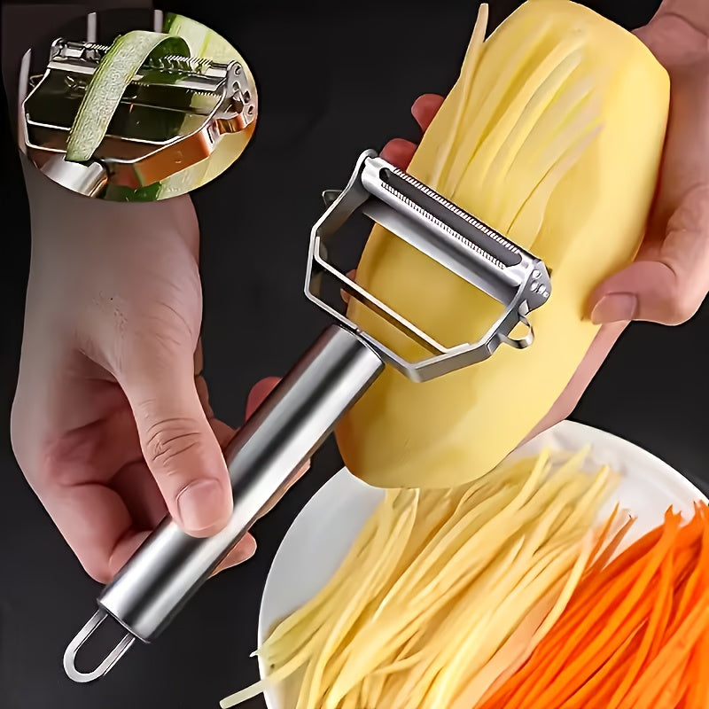 Julienne Vegetable Peeler in Silvery Stainless Steel, Single Manual Kitchen Tool for Potato Peeling, Fruit Preparation and Shredded Vegetable Garnishes