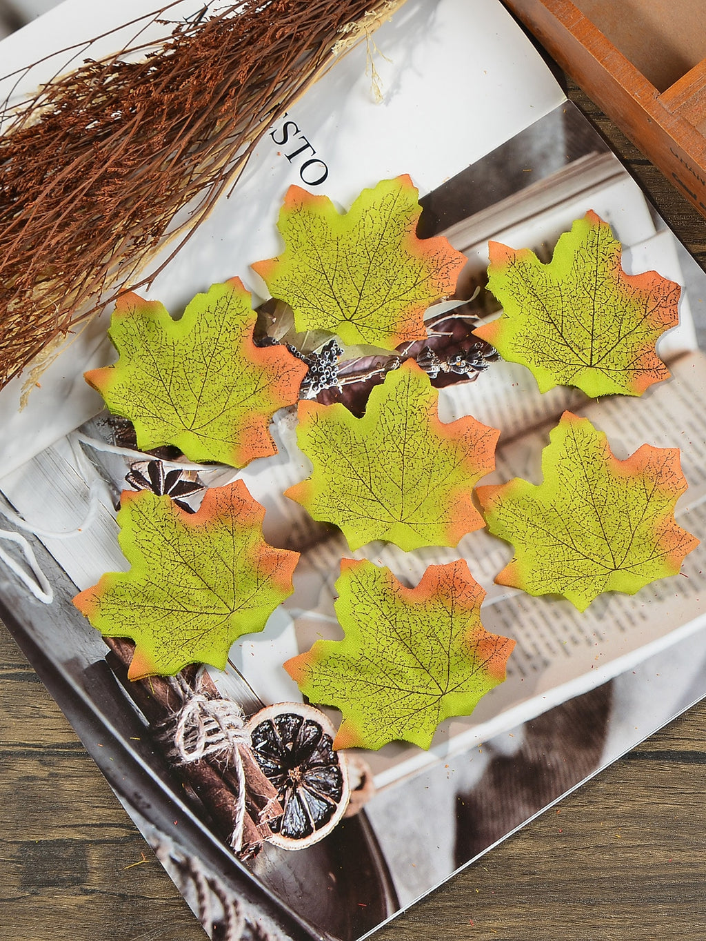 Artificial Maple Leaves for Fall Table Decor and DIY Wreath Crafts, Listed 3.14-Inch Decorative Leaves in Green and Mixed-Color Bundle Options