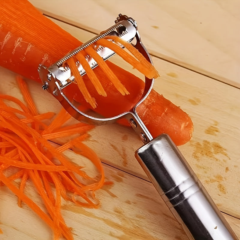 4-in-1 Fruit and Vegetable Peeler in Stainless Steel, Single Kitchen Tool for Cutting, Slicing, Planing and Scraping Potatoes, Carrots and Melons