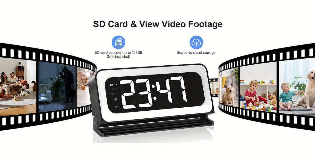 Alarm Clock Security Camera with 2K Video, Dual-Band 2.4GHz and 5GHz WiFi, Color Night Vision, Motion Detection and Two-Way Talk, Battery or USB Power