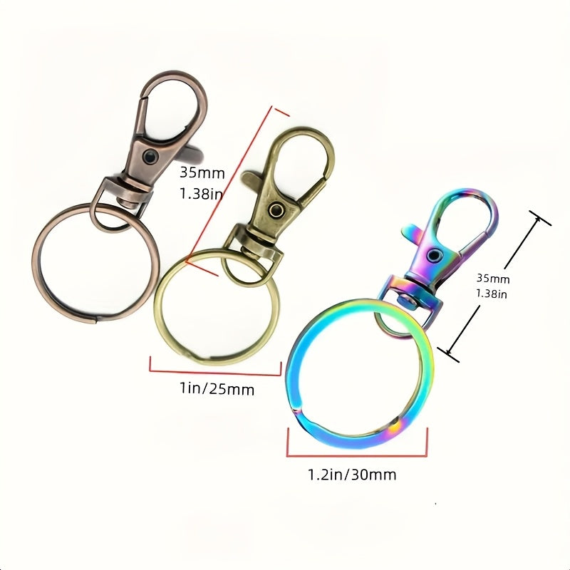 100pcs Random Colorful Keychain Set - with 50pcs Keychain Rotating Buckle + 50pcs Metal Lanyard Press Buckle, Hook Lobster Buckle Used for Backpack Pendant Hardware Craft Project, Suitable for Beginners As A Gift Christmas & Halloween gift
