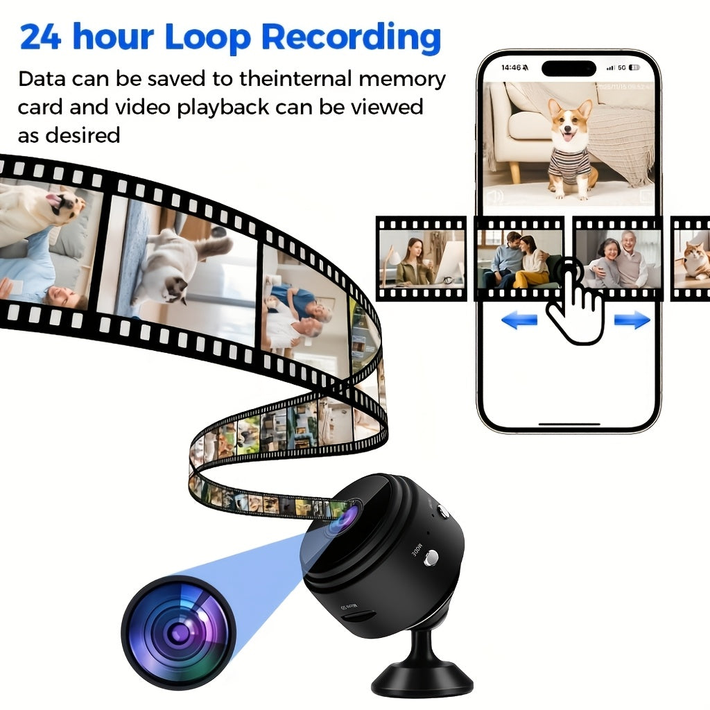 Mini WiFi Security Camera 4-Pack with Magnetic Mount, 2.4GHz Indoor Cameras with Night Vision, Motion Detection, App Remote Viewing and SD Recording Support
