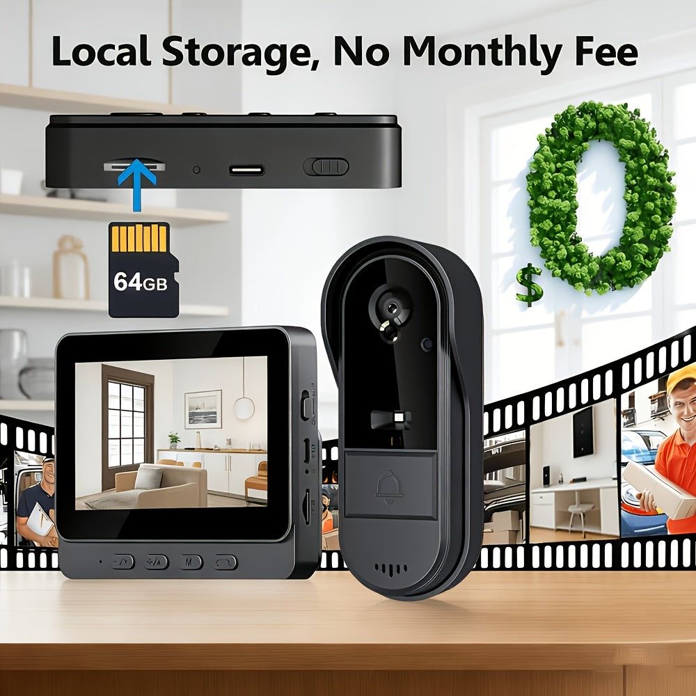 Indoor Monitor Video Doorbell with Listed 4.3-Inch Screen, Two-Way Talk and Infrared Night Vision, Black Wireless SD Card Options and Separate WiFi Style