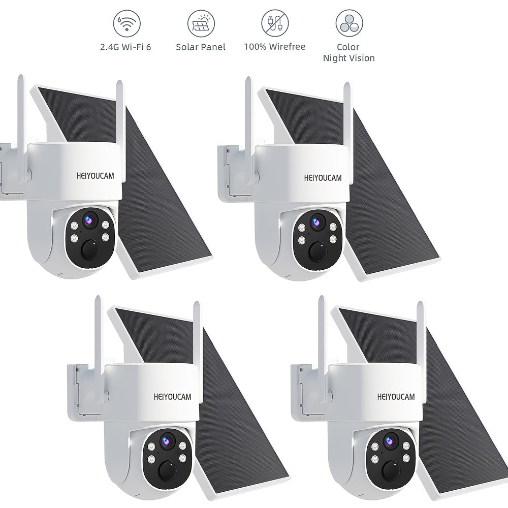 1080P Solar Outdoor Security Camera with 360-Degree View, Color Night Vision, Human Tracking, Siren, Spotlights and Two-Way Talk, White Camera Options