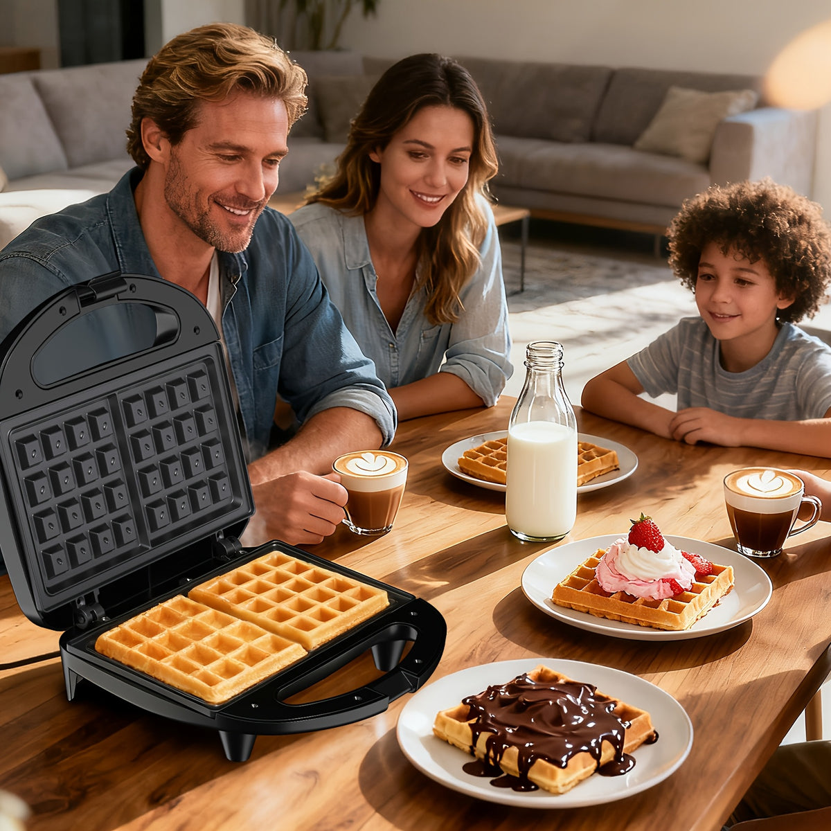 Two-Slice Belgian Waffle Maker with Listed 750W Power, Nonstick Waffle Iron and Indicator Lights, ABS07-W-Waffle Plates Model for Home Breakfasts and Snacks