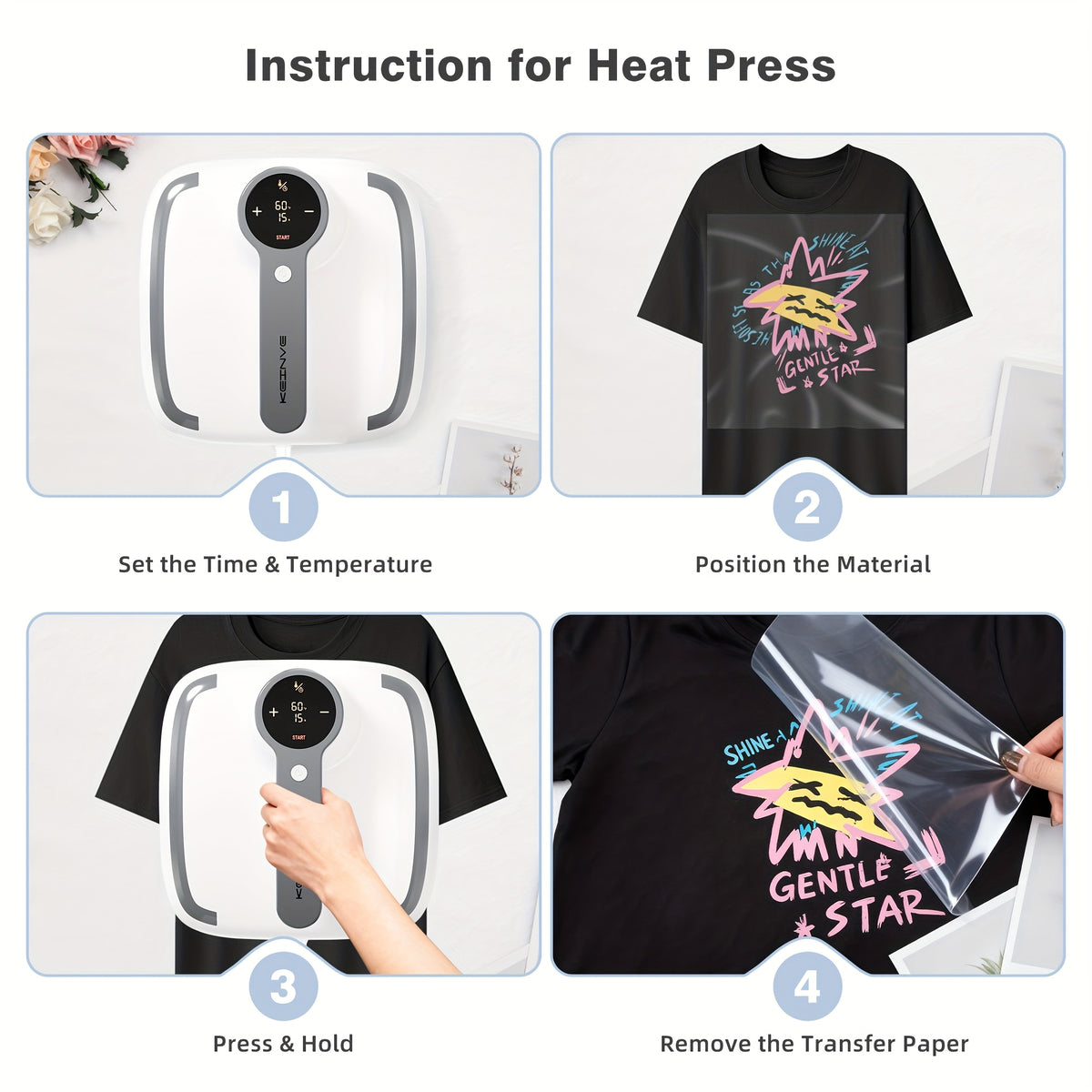 Heat Press Machine 10x10 Inch with Temperature Control for Compatible T-Shirt, Bag and Hat Craft Projects in Orange, Grey or Purple