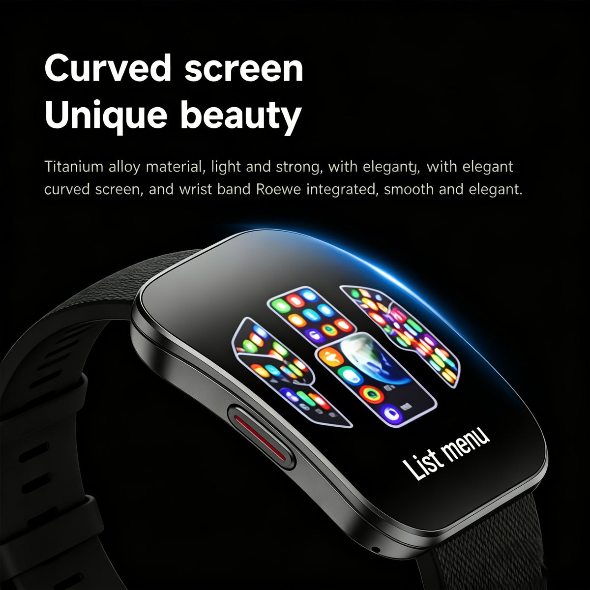 Curved Touchscreen Smart Watch, 1.85-Inch Calling Watch with Message Reminders, Multiple Sports Modes, Camera and Music Controls for iPhone and Android