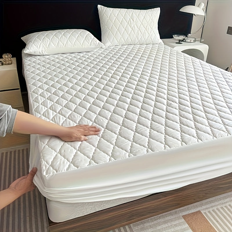 Rhomboid Pattern Mattress Protector, Single Thickened Fitted Bed Cover with Eleven Size Labels and Eight Color Options for Bedroom and Guest Room Bedding