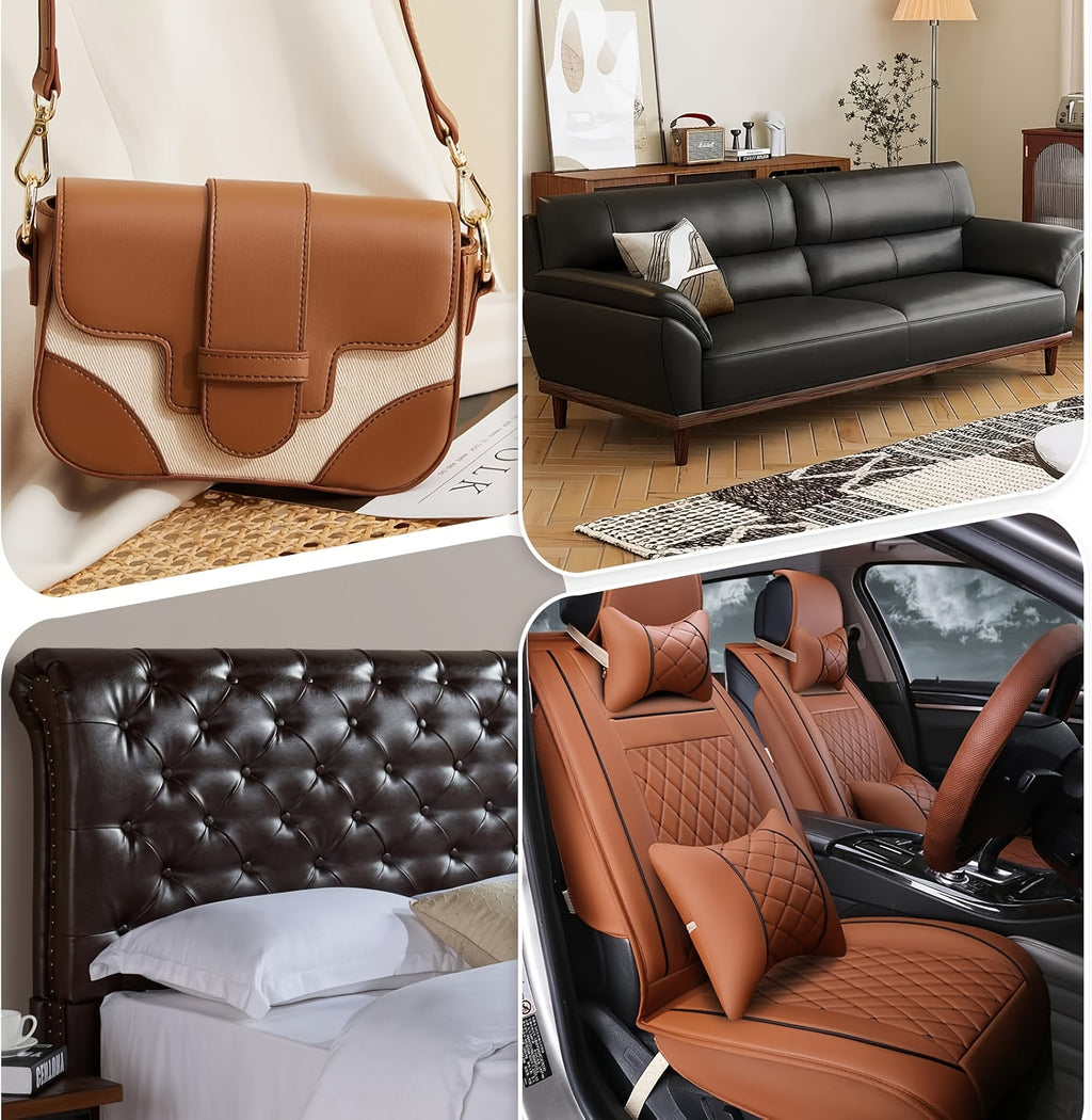 Faux Leather Upholstery Fabric 2 Yards with Backing, Listed 54-Inch Width and 0.7 mm Thickness, Leather-Textured Material in Multiple Colors for DIY Sewing