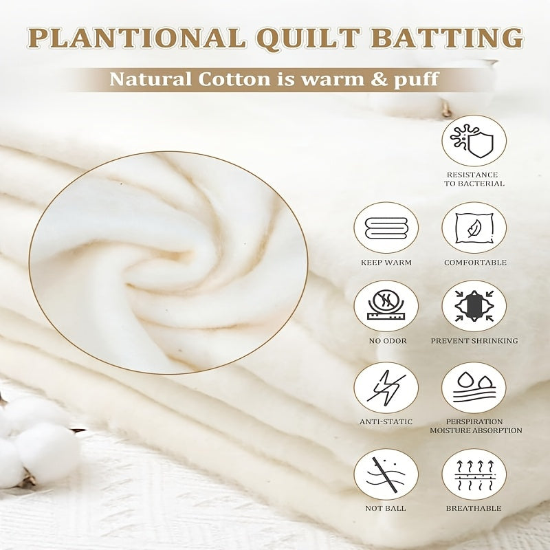 Cotton Quilt Batting in 79 x 91 Inch Size, Lightweight Filling for DIY Bedspreads, Handmade Blankets, Wearable Art and Quilting Craft Projects