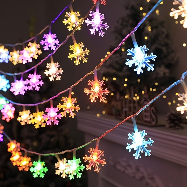 Snowflake LED String Lights for Christmas and Winter Party Decor, Warm White or Multicolor Options with 10, 20 or 40 LEDs, Batteries Not Included