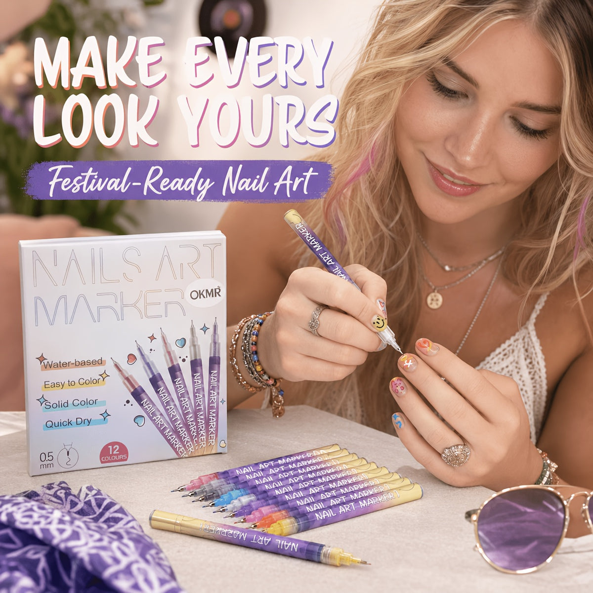 Nail Art Detail Pens with 12-Color and Sticker Set Options, Quick-Drying Manicure Markers for Decorative Dots, Lines and Freehand Designs at Home or Salon