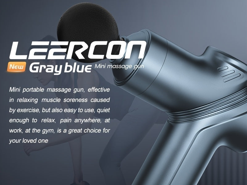 Handheld Massage Gun by LEERCON with Four Massage Heads and Six Adjustable Speeds, Portable Personal-Care Massager in Grey or Blue for Home Massage Routines