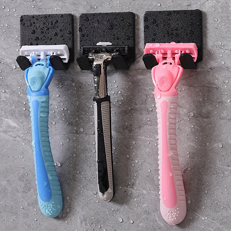 Self-Adhesive Razor Holder and Towel Hooks for Bathroom Organization, Three-Piece No-Drill Shaver Storage Set for Compatible Razors and Hanging Items