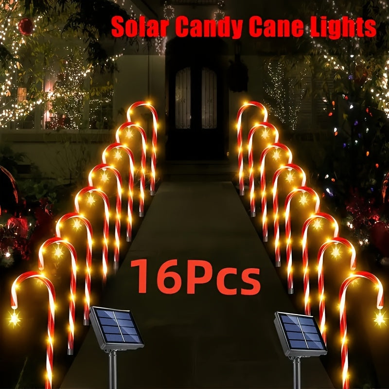 Solar Candy Cane Lights with Listed Red and White Striped Design, Eight Lighting Modes and 8/16-Pack References for Christmas Garden and Holiday Yard Decorating