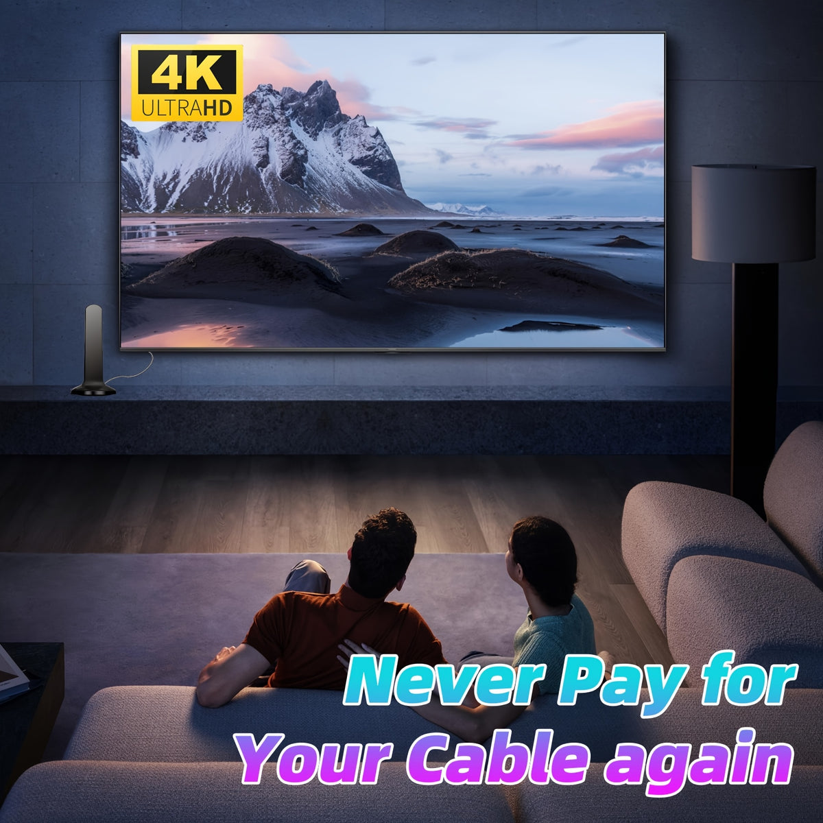 HDTV Broadcast Reception Antenna in Black for Compatible Television Setups, with Listed 4K and 1080P Support for Local Over-the-Air Viewing