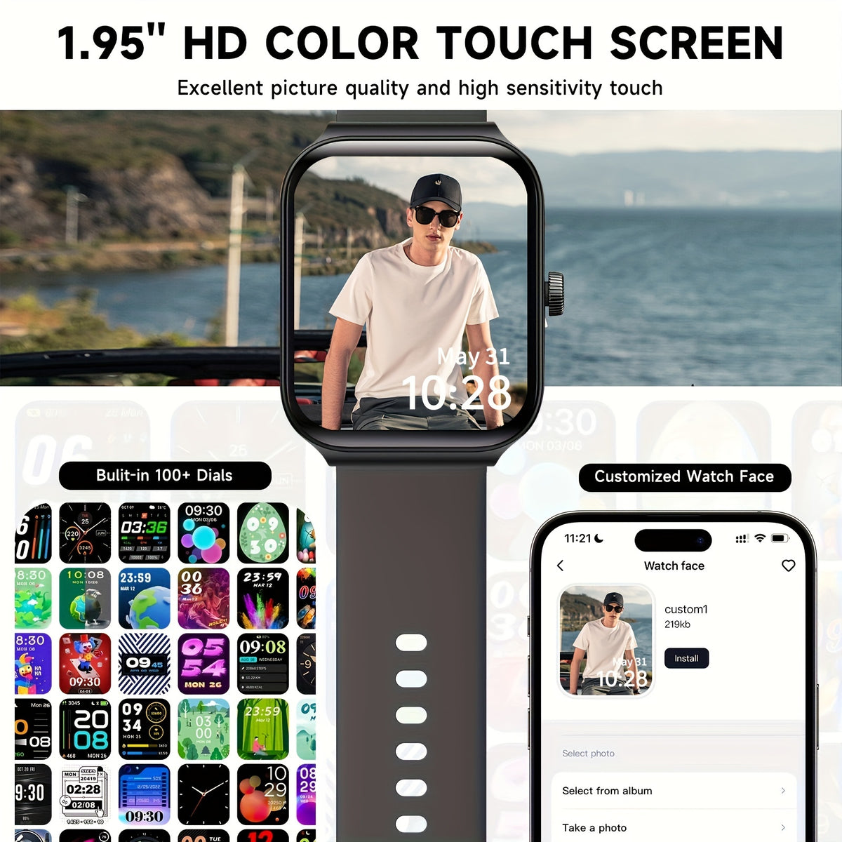 1.95 Inch Smart Watch with Alexa Built-in, Wireless Call Smartwatch with 100+ Sport Modes, Fitness Activity Tracker & Pedometer, for iPhone & Android, HD Touch Screen, Birthday & Mother's Day Gift