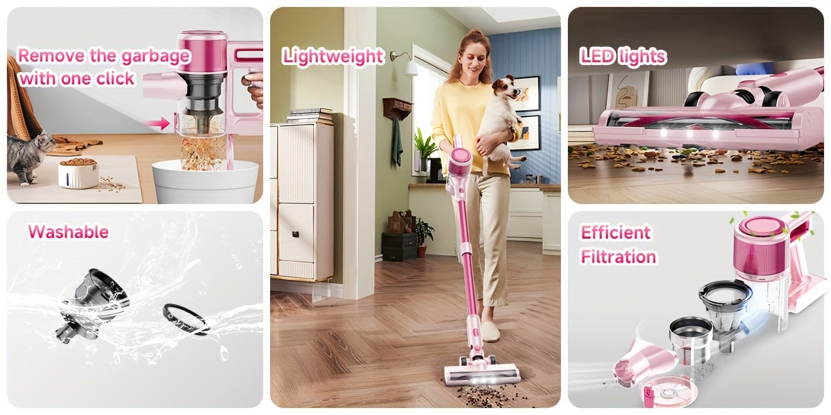 LED-Lit Convertible Stick Vacuum with Listed 55kPa Suction, Handheld Cleaning Format and Nine Color Labels for Compatible Floors, Carpets and Pet Hair Cleanup