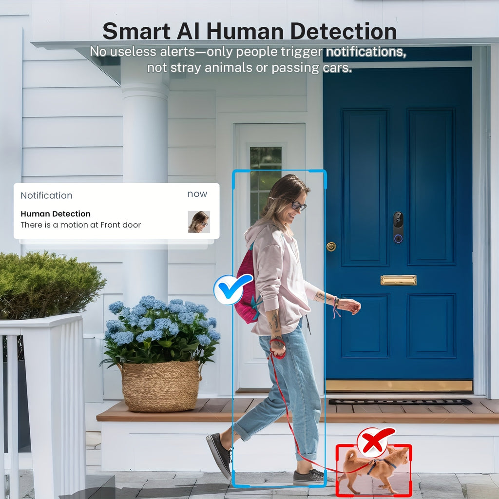 WiFi Video Doorbell 960P in Black, Dual-Band 2.4GHz and 5GHz Camera with Two-Way Audio, Color Night Vision and AI Person and Vehicle Detection