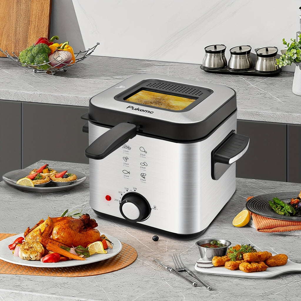 Electric Deep Fryer with Basket, 1500W Countertop Fryer, Adjustable Temperature Control, Viewing Window Lid, Non-Stick Detachable Parts, Easy Clean, 1.5L to 5L Sizes, Father's Day Gift