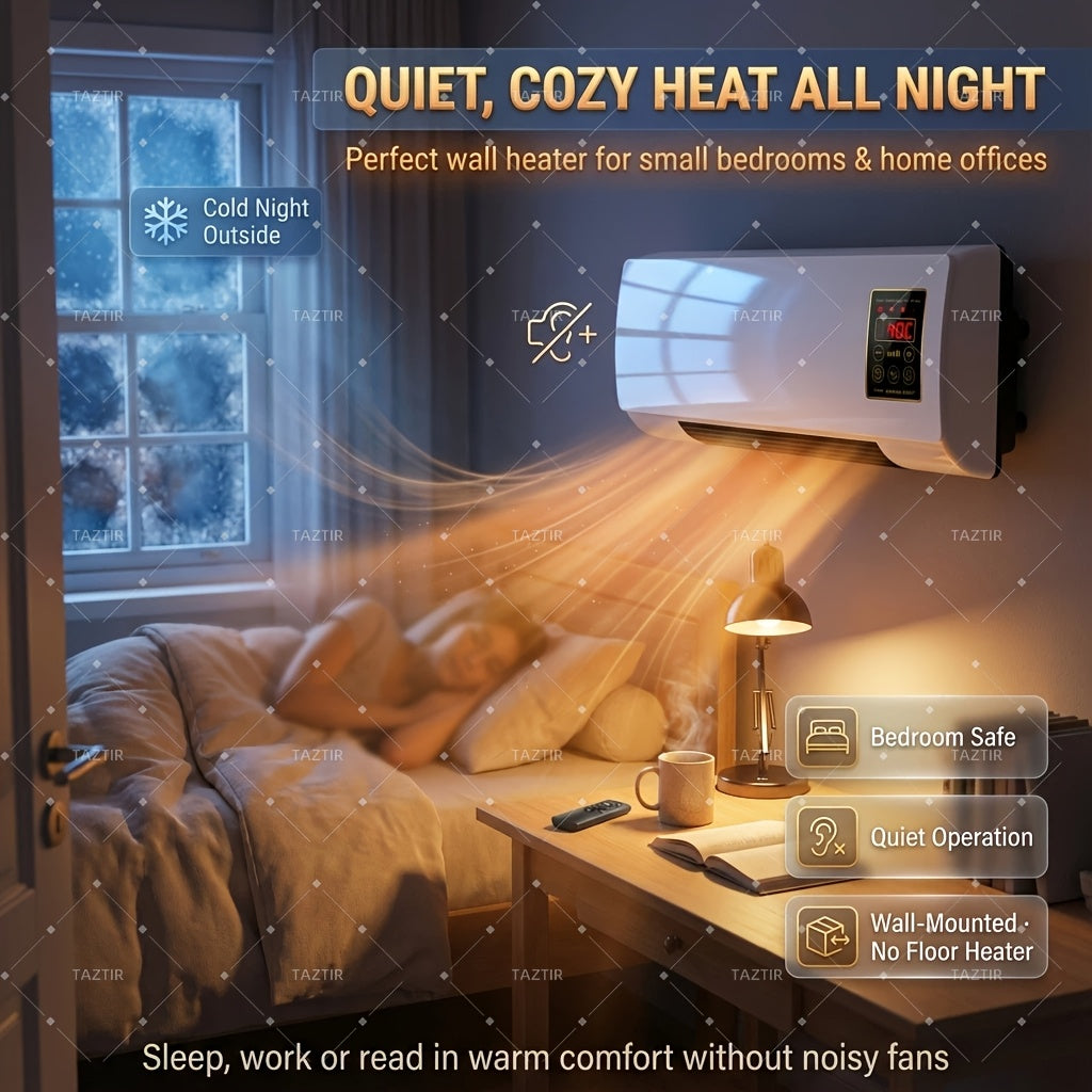 1200W Wall-Mounted Ceramic Heater in White, PTC Heating Design with Remote Control and Timer, Listed Dual-Mode Model for Space-Conscious Home Installation