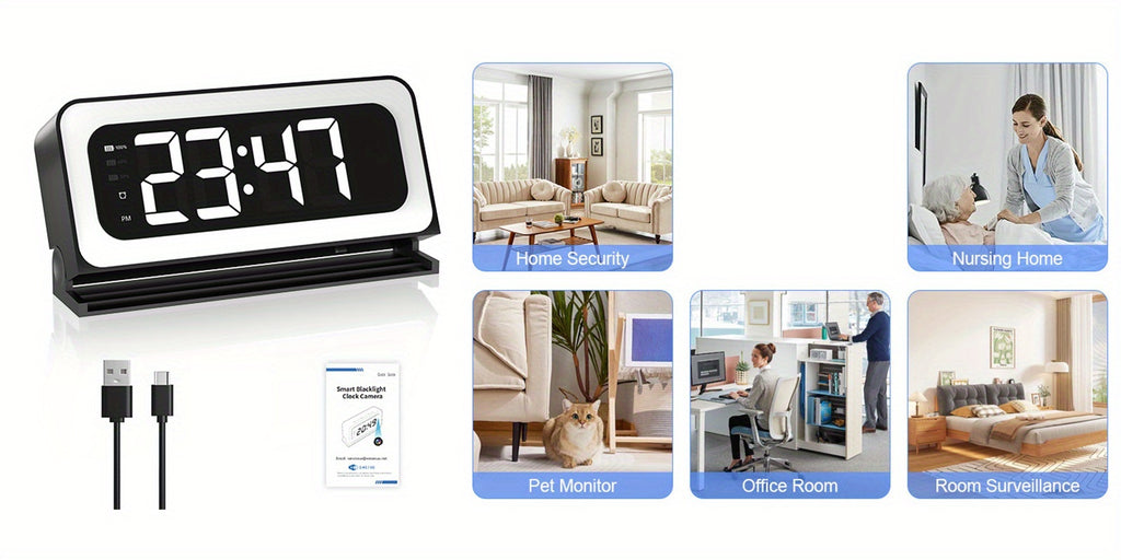 WiFi Clock Camera with 2K Video, Indoor Home Monitoring Camera with Motion Detection, Full Color Night Vision and Two-Way Talk in Ivory White