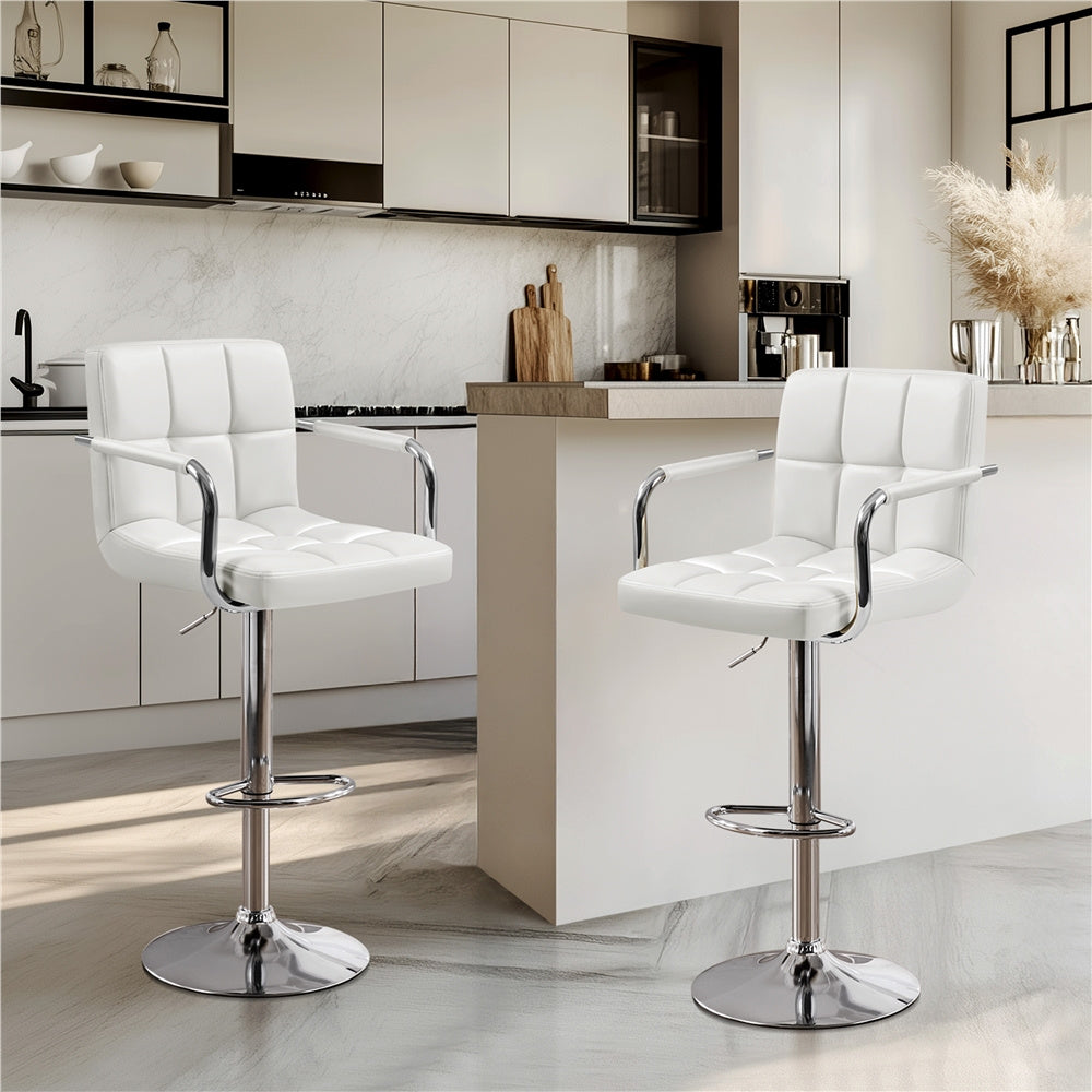 PU Leather Bar Stools Set of 2 by Costoffs, Adjustable Height and 360-Degree Swivel Seats with Backrests, Footrests and Steel Bases for Kitchen Islands
