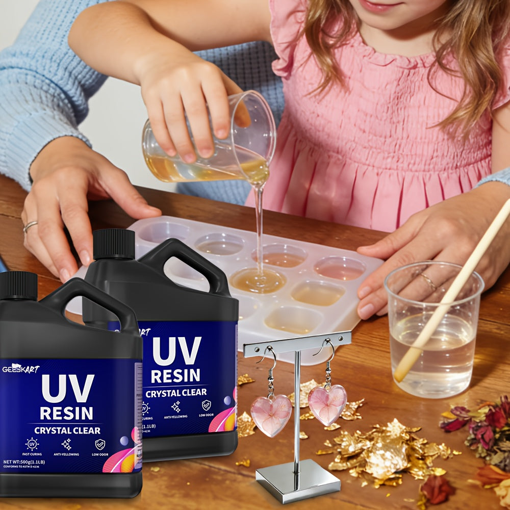 UV Craft Resin in Clear Hard-Type Formula, 500g, 2.2LB or 4.41LB Options for Light-Curing Jewelry Making, Handmade Charms and Decorative Hobby Projects