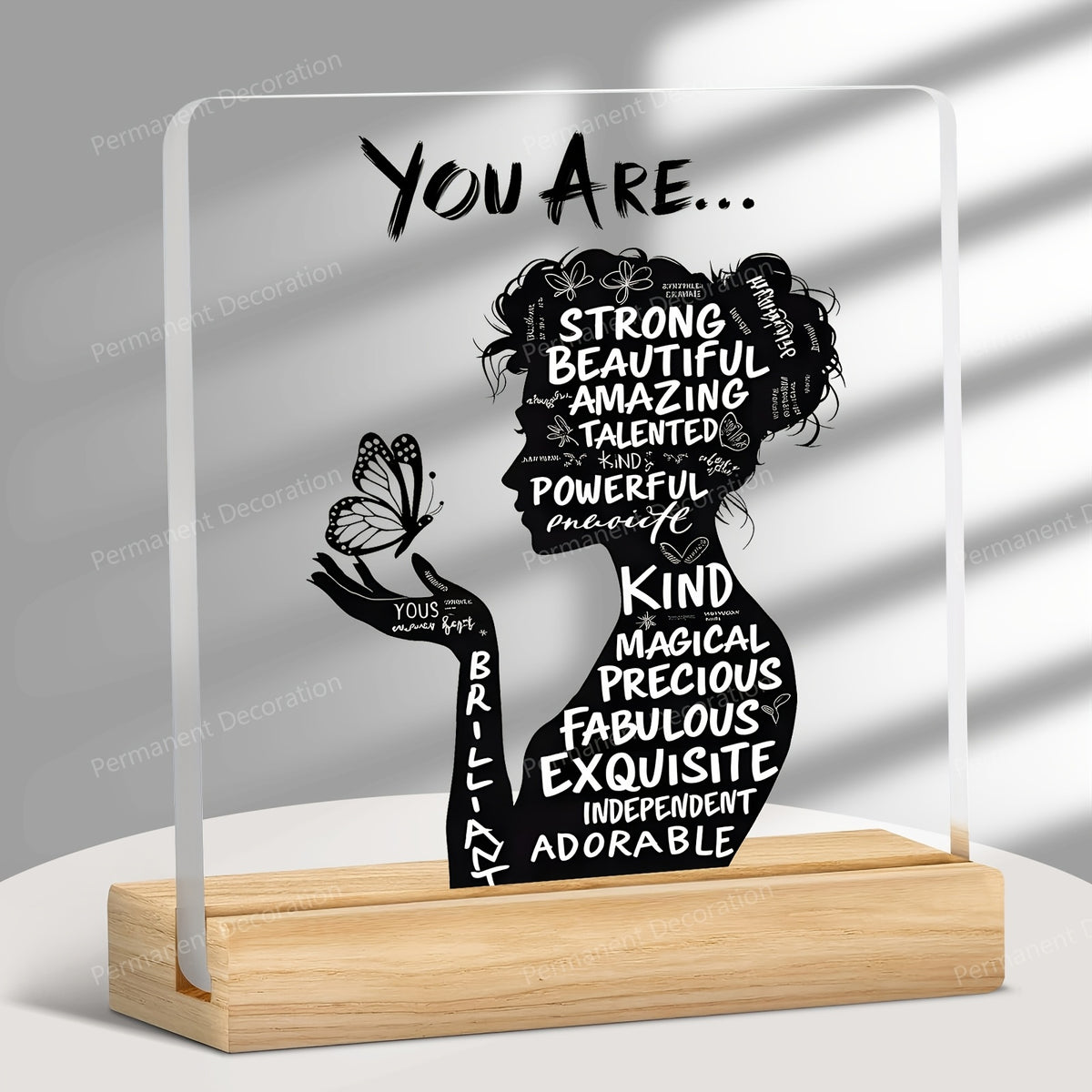 Positive Affirmation Desk Decor, 1-Piece Flat Acrylic Decoration with You Are Powerful, Beautiful, Amazing Message for Home Office and Encouragement Gifts