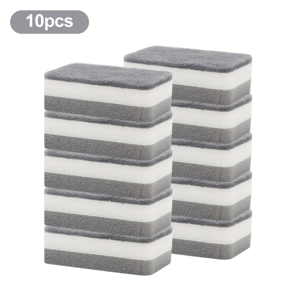 Gray and White Kitchen Sponges, Ten-Piece Double-Sided Dishwashing Pack with Different Scrubbing and Wiping Textures for Compatible Cookware and Kitchen Surfaces