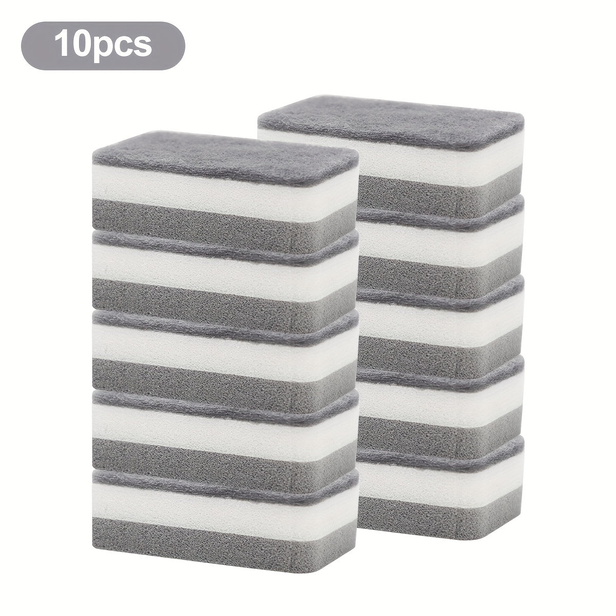 Gray and White Kitchen Sponges, Ten-Piece Double-Sided Dishwashing Pack with Different Scrubbing and Wiping Textures for Compatible Cookware and Kitchen Surfaces