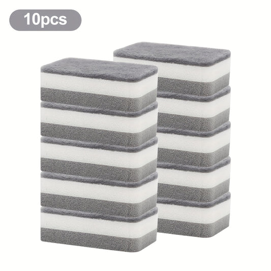 Gray and White Kitchen Sponges, Ten-Piece Double-Sided Dishwashing Pack with Different Scrubbing and Wiping Textures for Compatible Cookware and Kitchen Surfaces